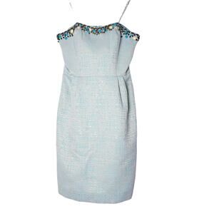 Lilly Pulitzer Raya Metallic Strapless Sheath Dress Beaded Knee Length Lined